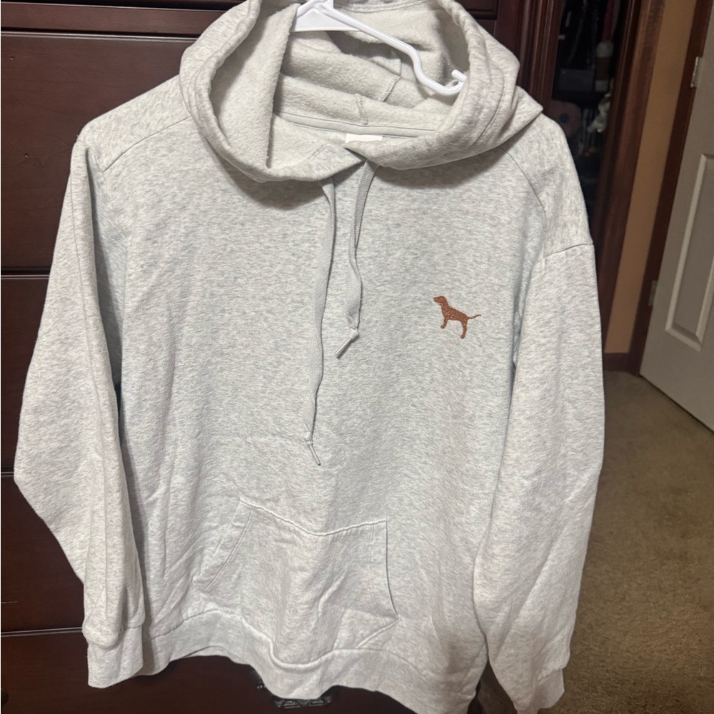 PINK Victoria's Secret Light Gray Hoodie with Brown Dog Logo